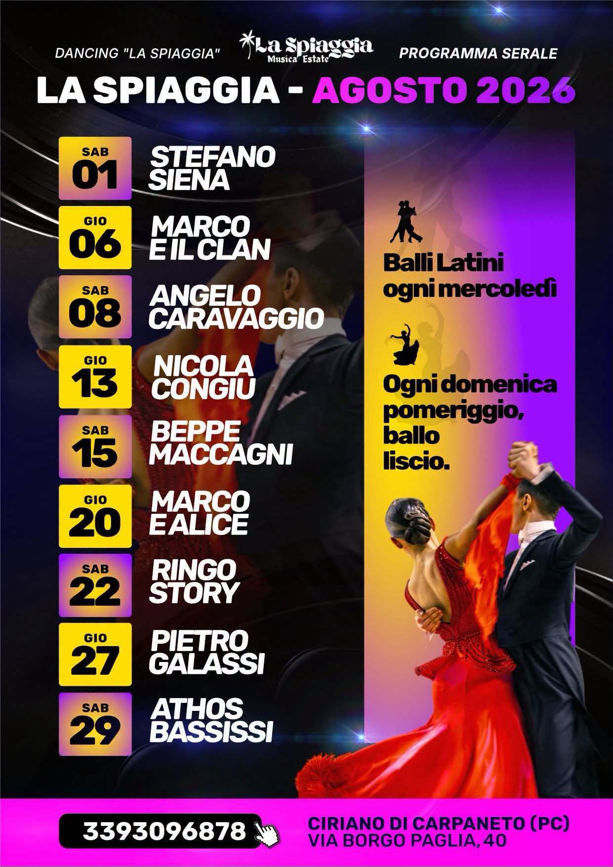 PROGRAMMA DI AGOSTO - BALLO LISCIO SERALE A LA SPIAGGIA