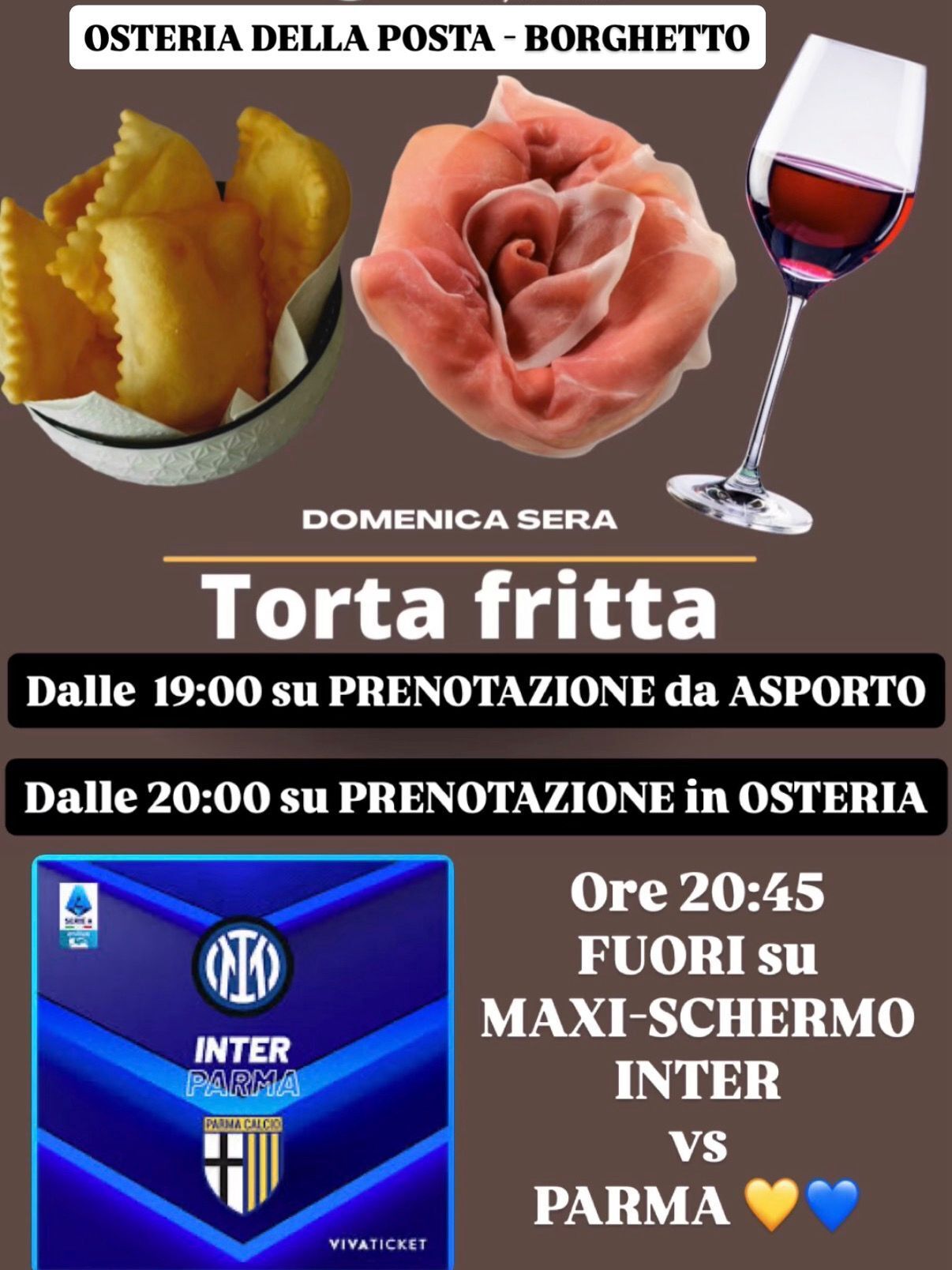 All' Osteria della Posta di Borghetto torta fritta e Parma -Inter